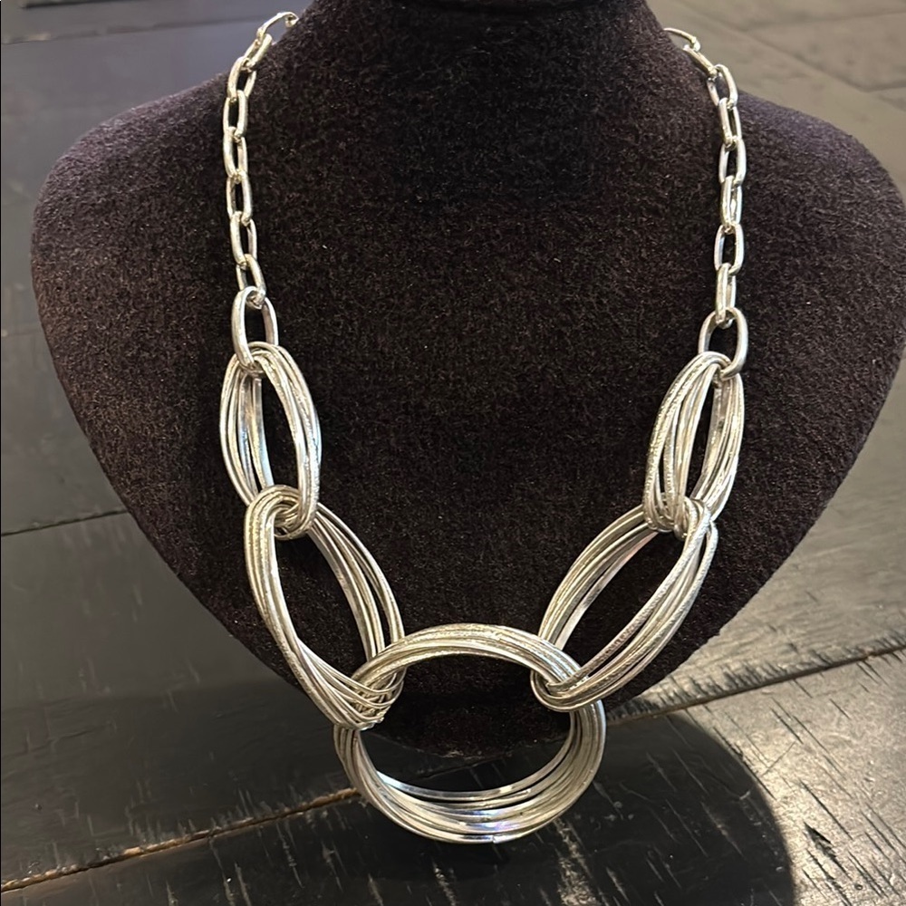 Inc International Concepts Womens Silver Tone Chain Multi-ring Front Necklace